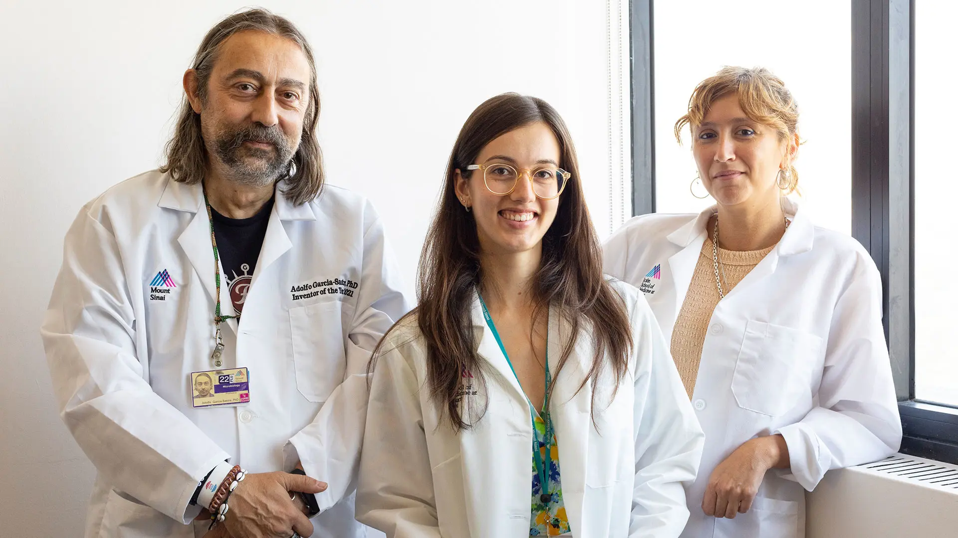 PhD student Alba Escalera, center, with mentors Adolfo García-Sastre, PhD, and Teresa Aydillo