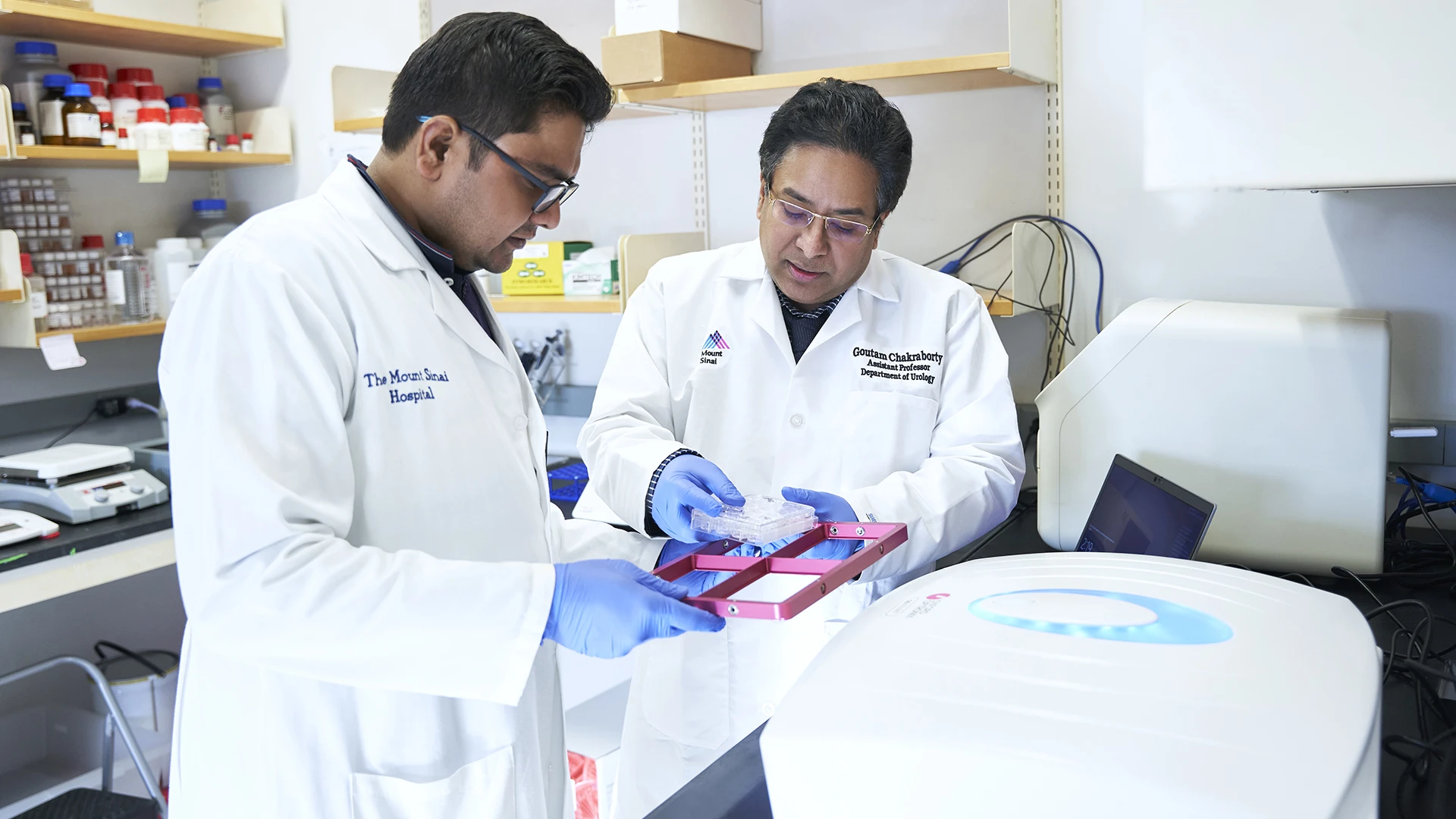 Dr. Chakraborty (right) and team member Atar Singh Kushwah, PhD (left), have found that specific mutations in BRCA2 and RB1 genes are particularly correlated with prostate cancers being resistant to antiandrogen therapy, resulting in poorer outcomes for the patient.