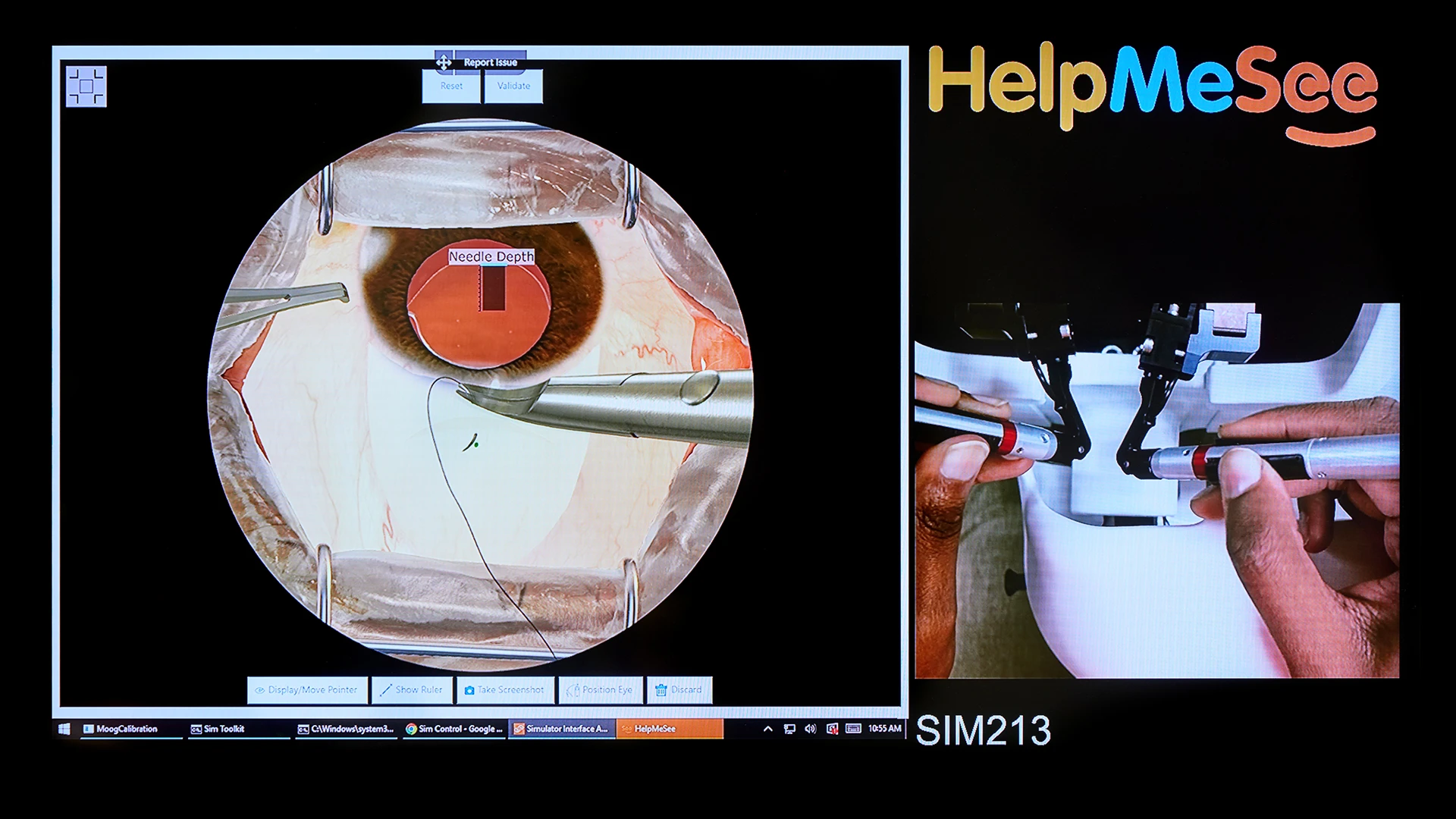 Simulation of ophthalmic suturing, passing the needle 