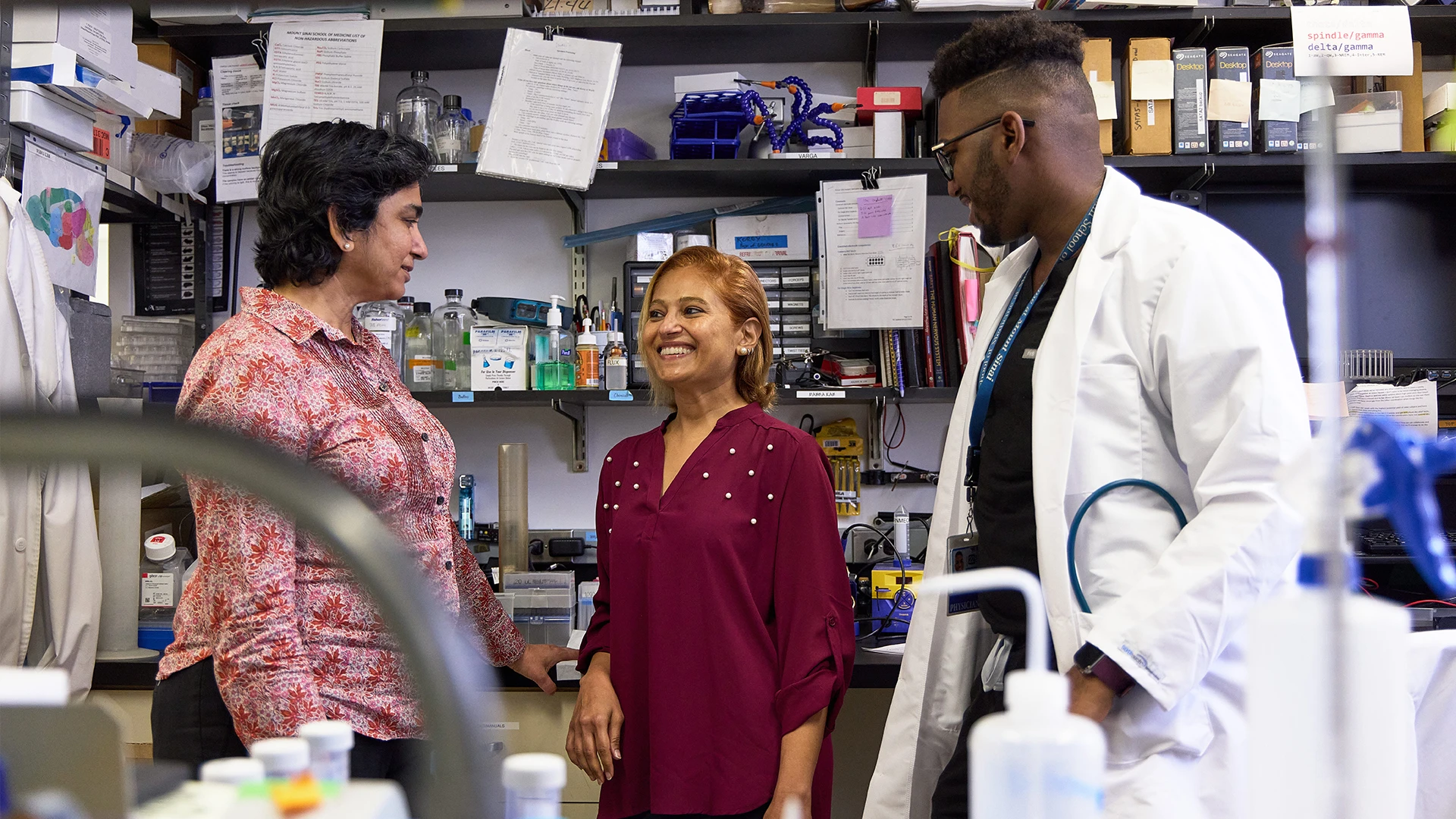 Indu A. Ayappa, PhD, and Sakshi Dua, MD, with Masrai Williams, MD, a neurology resident who is being mentored in the Mount Sinai Integrative Sleep Center