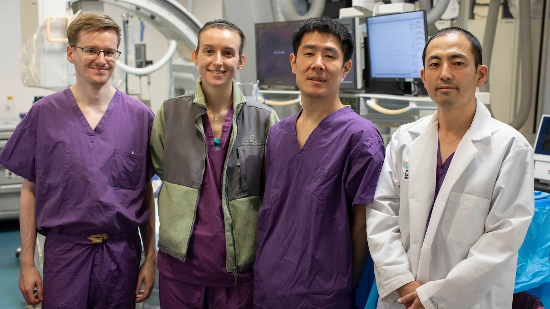 From right: Kiyotake Ishikawa, MD, PhD, with team members Tomoki Sakata, MD; Renata Mazurek, MD; and Jonas Marx, MD, MS.