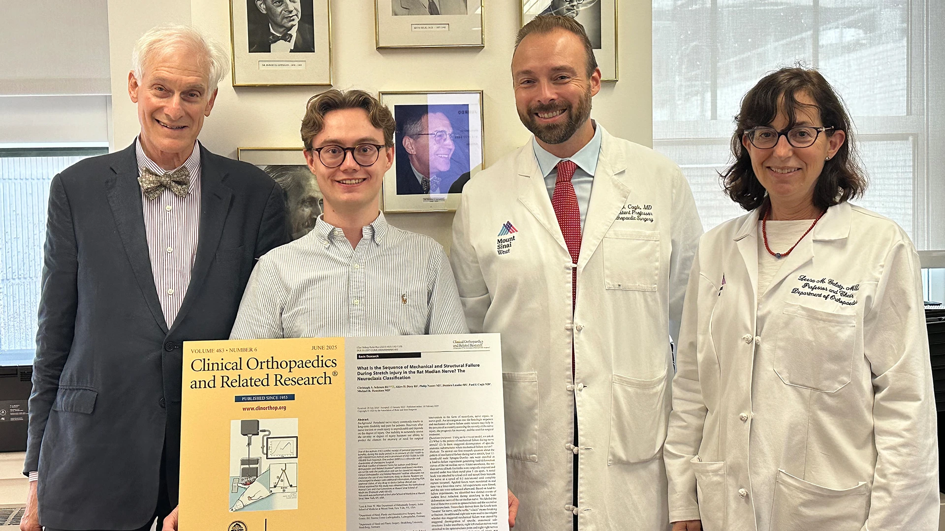 From left: Michael R. Hausman, MD; Christoph A. Schroen, predoctoral research fellow; Paul J. Cagle, Jr., MD; and Leesa Galatz, MD, MBA, Mount Sinai Professor and Chair, Department of Orthopedic Surgery, Icahn School of Medicine at Mount Sinai