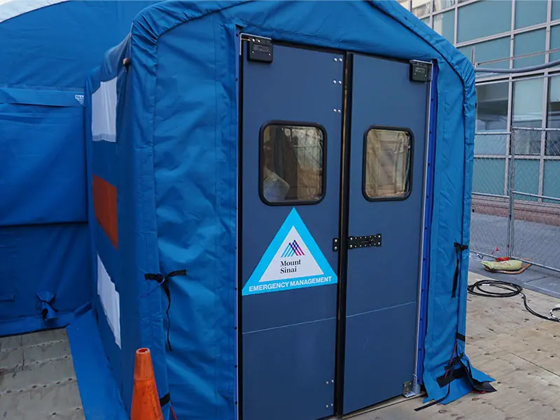 A COVID-19 overflow tent was located outside of Mount Sinai West which is situated on the West Side of Midtown Manhattan. 