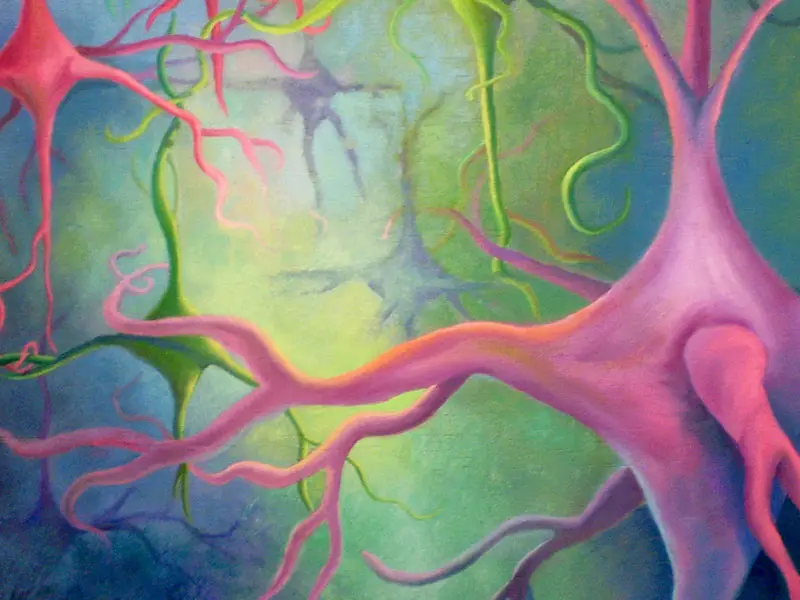 The painting was done on a wood panel with oil paint by medical illustrator Ni-ka Ford, a member of the Instructional Technology Group at the Icahn School of Medicine at Mount Sinai. 