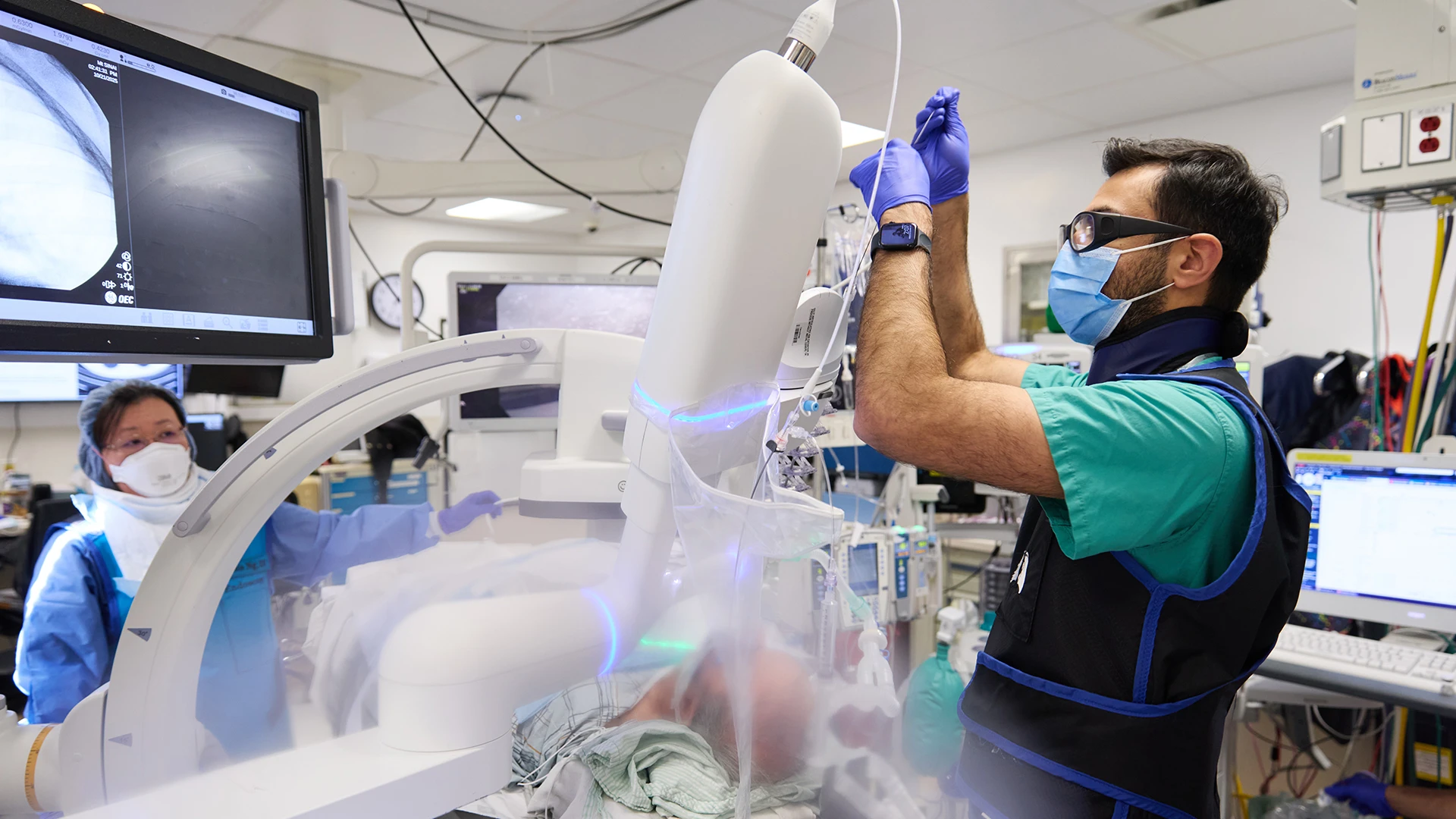 A cryoprobe being introduced through robotic bronchoscopy to obtain transbronchial cryobiopsies