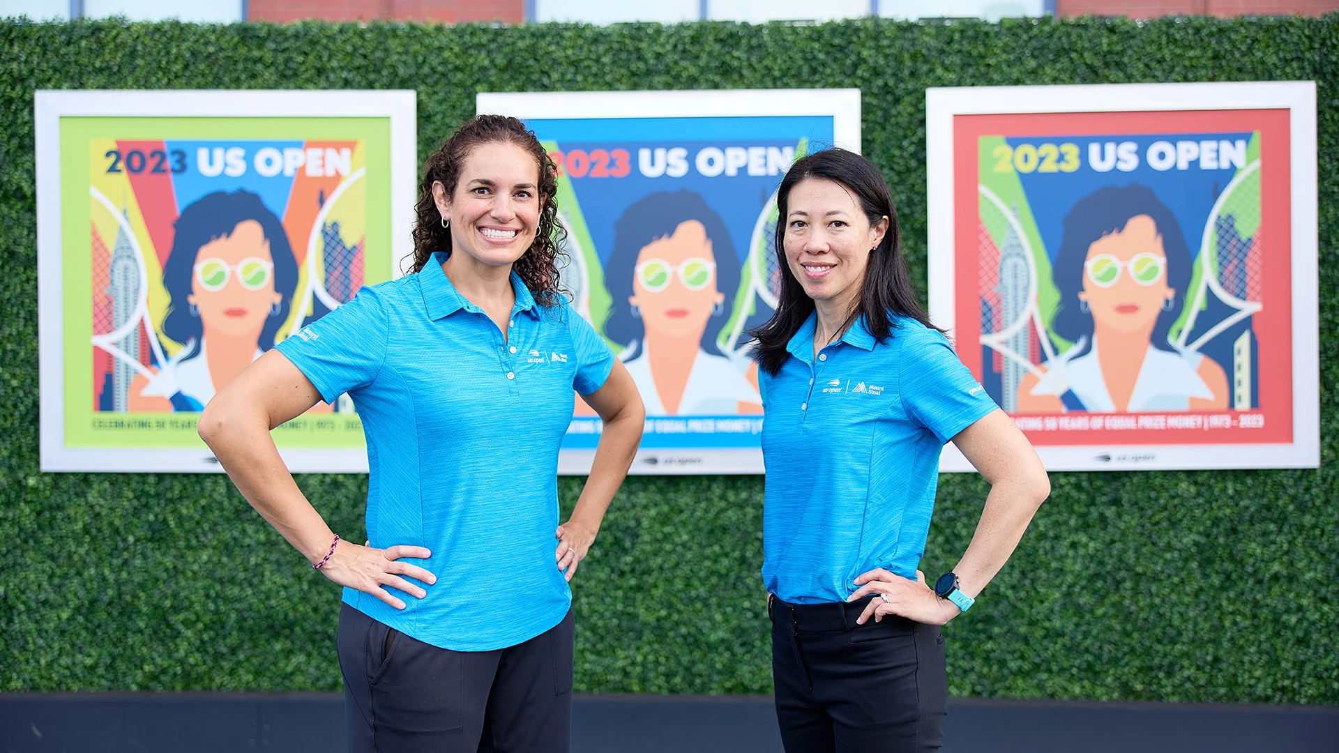 Melissa Leber, MD, left, with Alexis Colvin, MD, at the 2023 US Open Tennis Championships in Queens, New York.