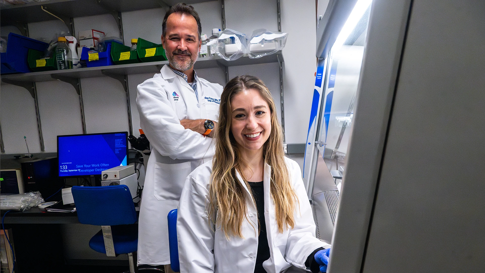 Award recipient Kristen Whitney, PhD, with John F. Crary, MD, PhD.