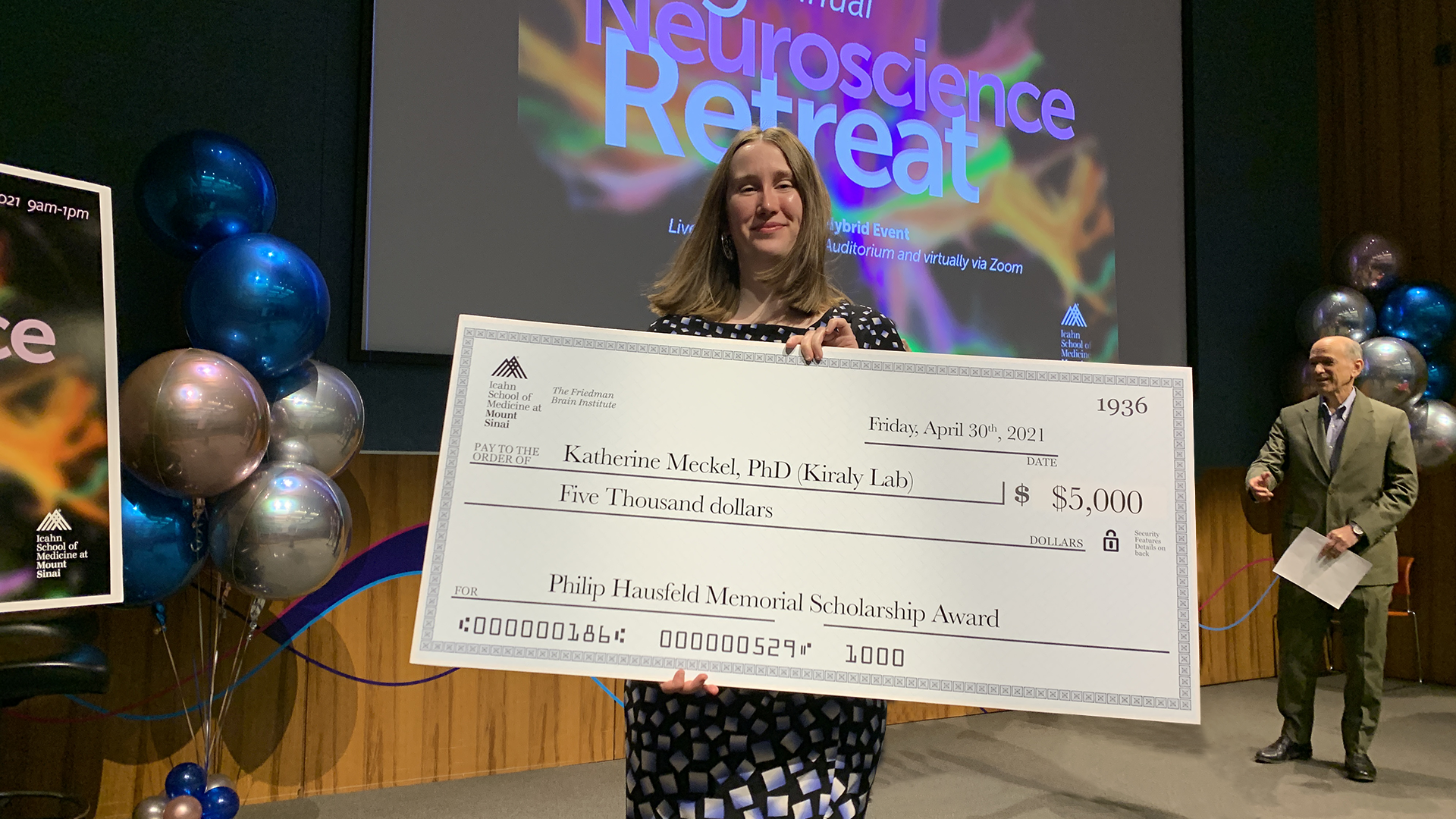 PhD candidate Katherine Meckel received the Philip Hausfeld Memorial Award for her work in the lab of Drew D. Kiraly, MD, PhD.