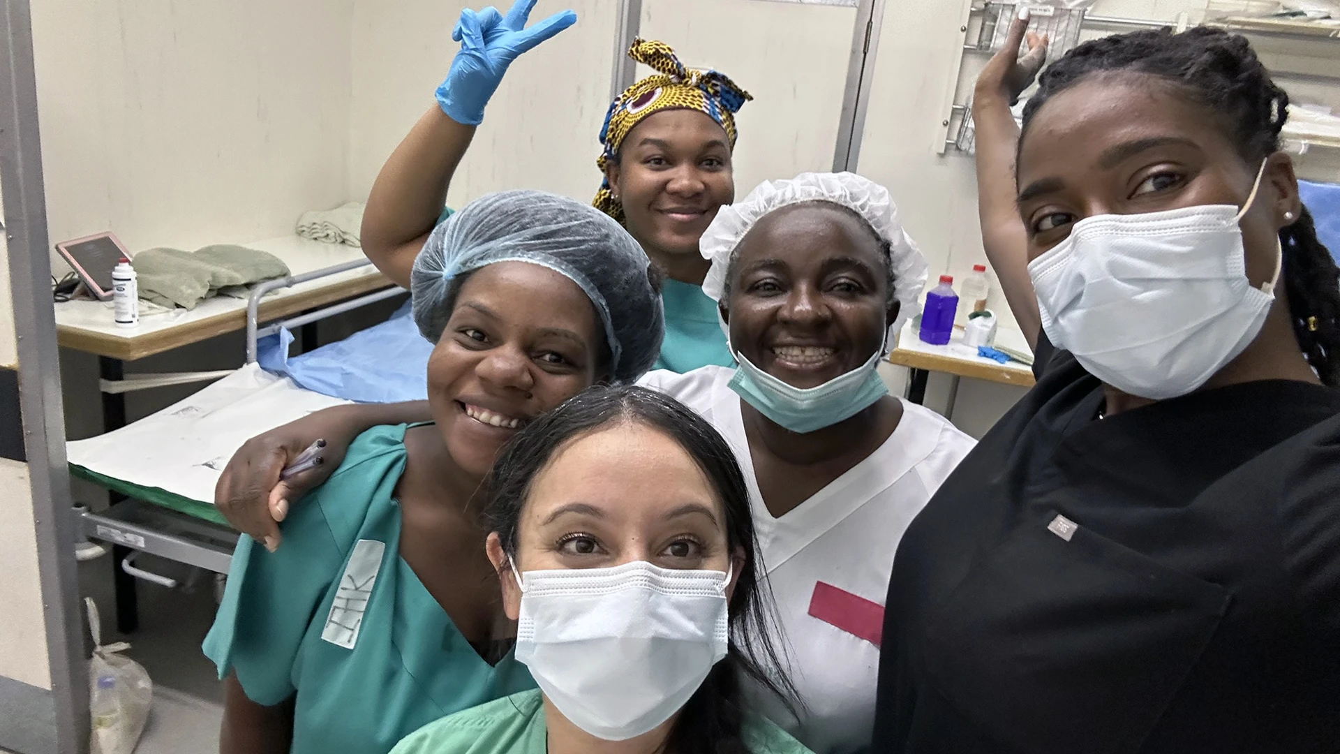 Dr. Zakhary (bottom center) and Dr. Louissaint (right) worked together with a local Namibian healthcare team not just to treat patients, but also on training and education.