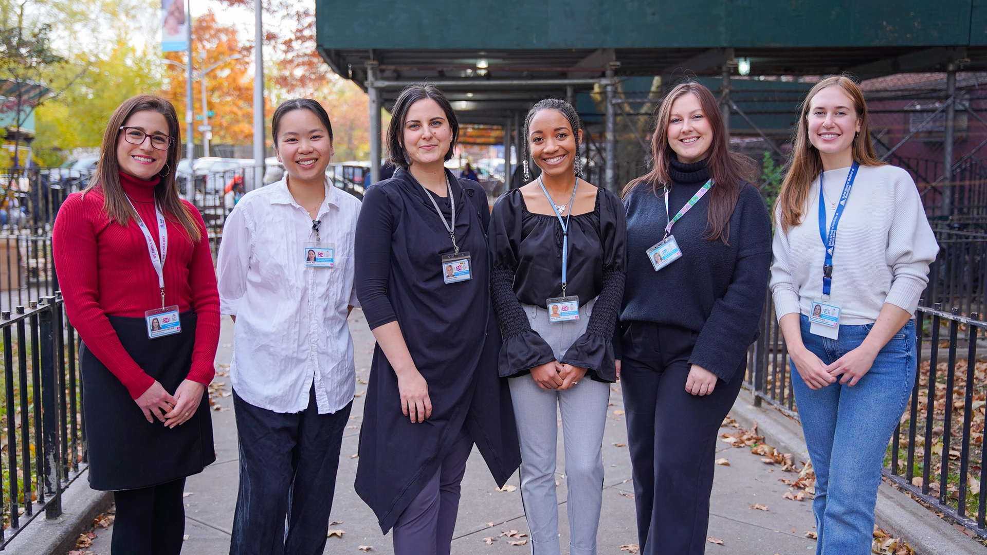 Amy Kontorovich, MD, PhD, left, at an hATTR awareness event at a New York City Housing Authority senior center in Upper Manhattan, with team members, from left, student Kiana Moi, genetic counselor Veronica Fettig, and students Nirel Spivey, Emily Henderson, and Anastasia Pavlyuk.
