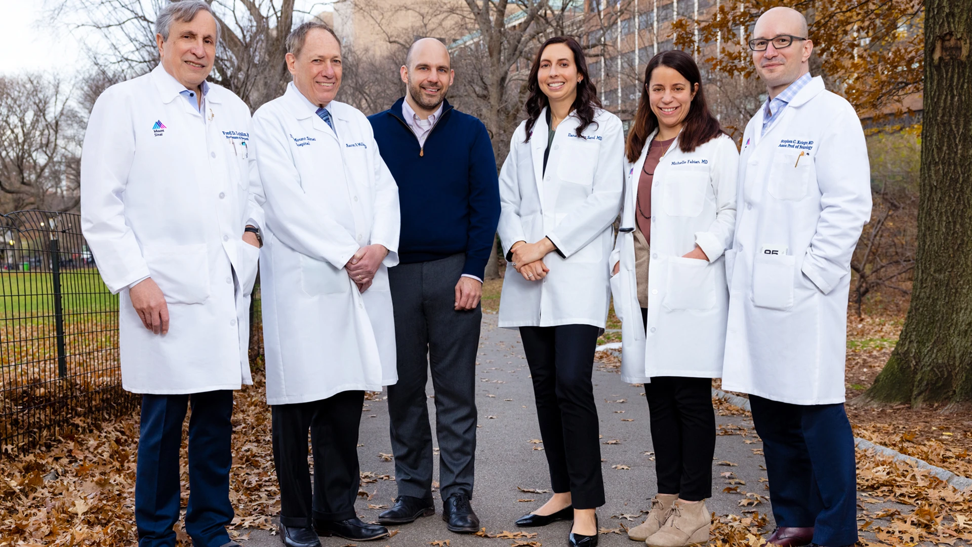 Mount Sinai's multiple sclerosis clinicians and researchers include, from left: Fred Lublin, MD; Aaron Miller, MD; James Sumowski, PhD; Ilana B. Katz Sand, MD; Michelle Fabian, MD; and Stephen Krieger, MD 