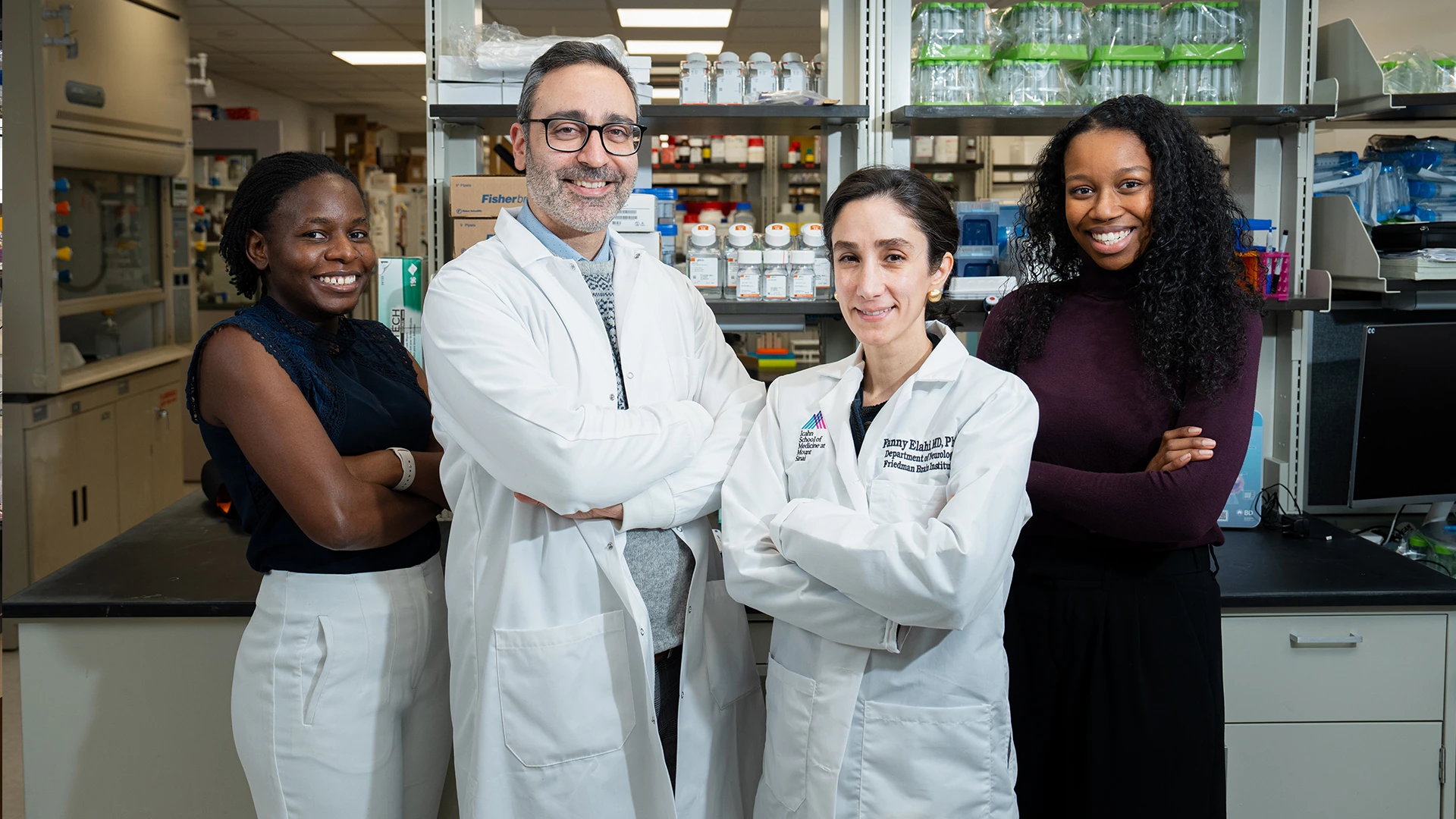 From left: Liqwha Ncube, Clinical Research Manager; Georges Naasan, MD; Fanny Elahi, MD, PhD; and Briella Smaw, Clinical Research Coordinator. 