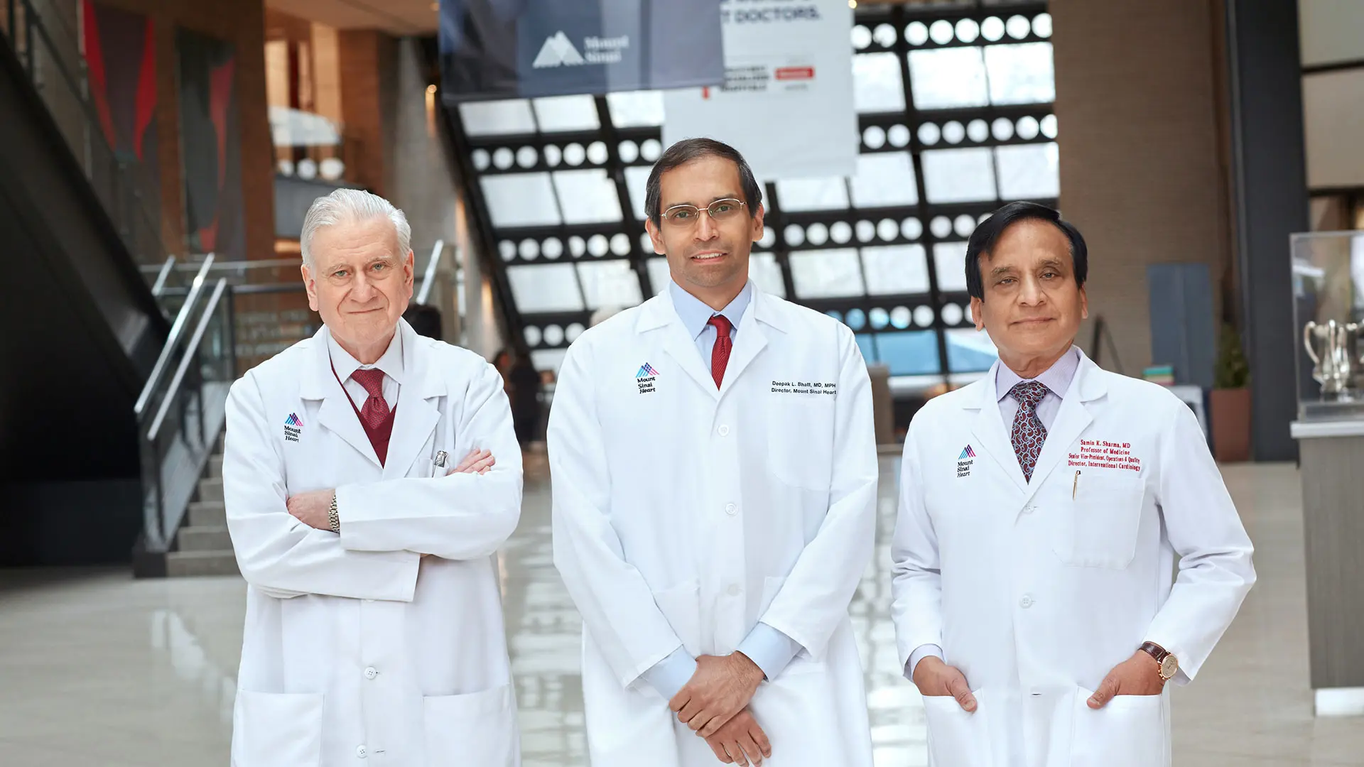 From left, Valentin Fuster, MD, PhD, Deepak L. Bhatt, MD, MPH, and Samin K. Sharma, MD.