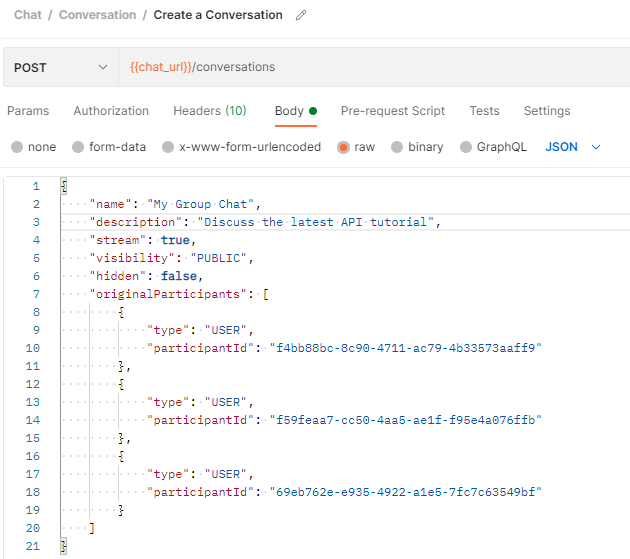 Postman - CreateConvo
