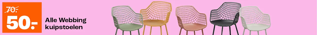 Alle webbing kuipstoelen van 70.- voor 50.-