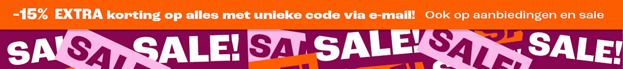 15% extra korting op alles met unieke code via e-mail