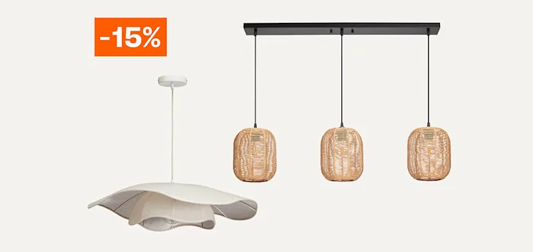 Alle hanglampen en lampenkappen 15% korting