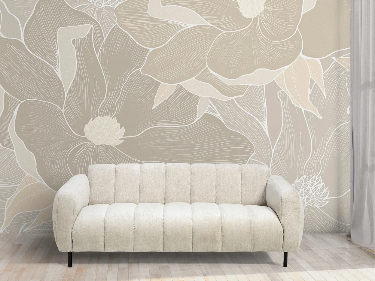 Fotobehang met prachtige bloemenprint in beige