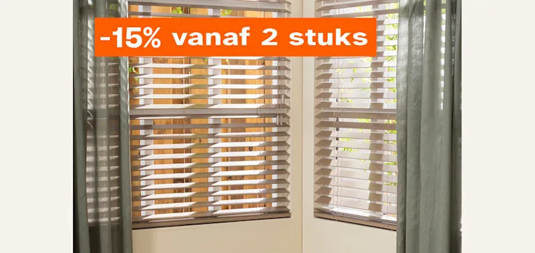 15% op alle houten jaloezieën op maat gemaakt vanaf 2 stuks