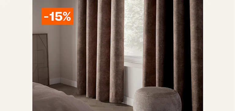 Alle verduisterende gordijnen op maat 15% korting