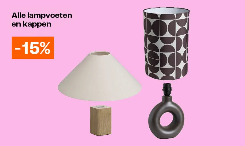 15% korting op alle lampvoeten en kappen