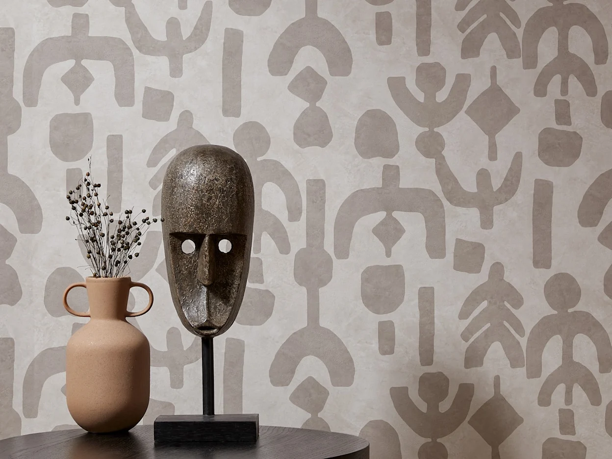 Grafisch behang voor een Scandinavische woonstijl, in natureltint en abstracte vorm