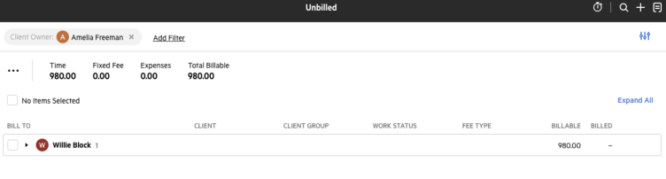 Client Manager and Client Owner filters in Unbilled
