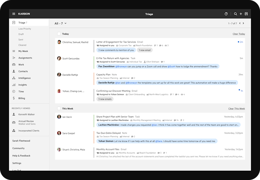 Karbon accounting practice management email triage