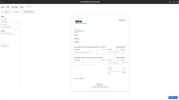 Invoice Preparation Screen