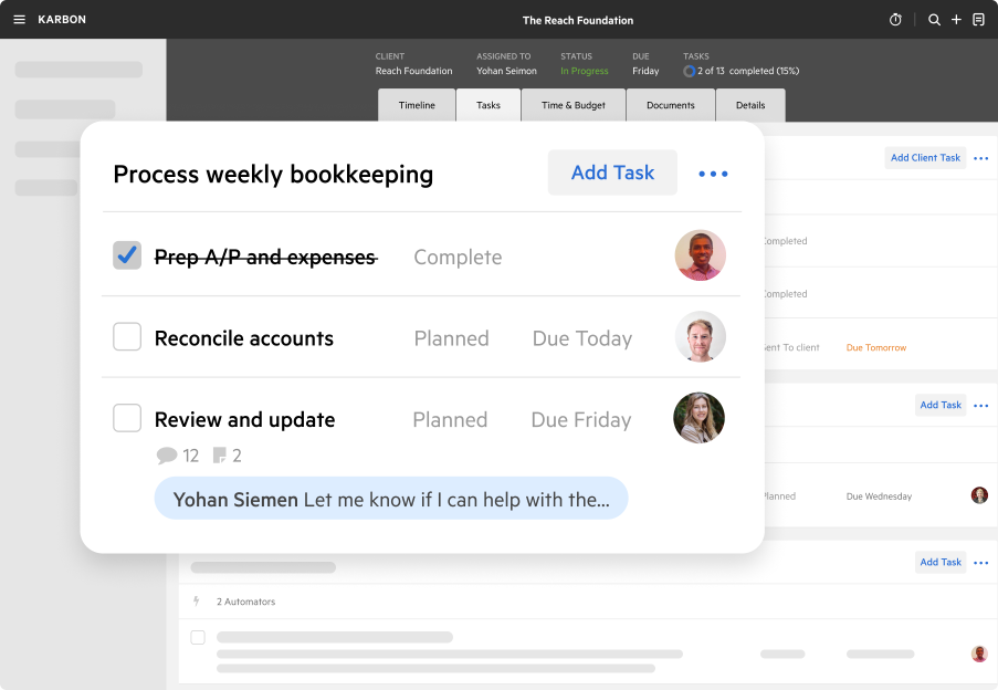 Karbon accounting practice management software client task checklist