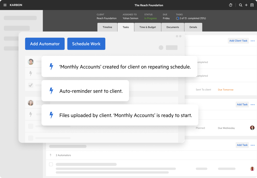 Karbon accounting practice management workflow automation