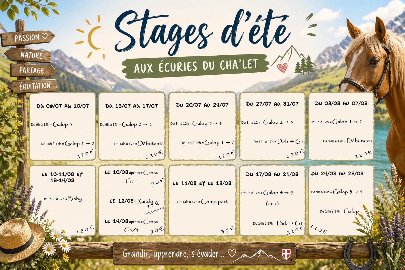 Stage vacances d'été à cheval pour niveaux débutants à confirmés ! Écuries du Cha'let