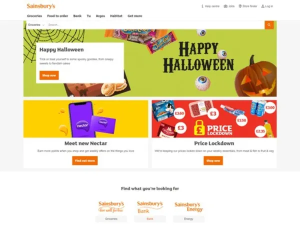 Sainsbury's Homepage 2019