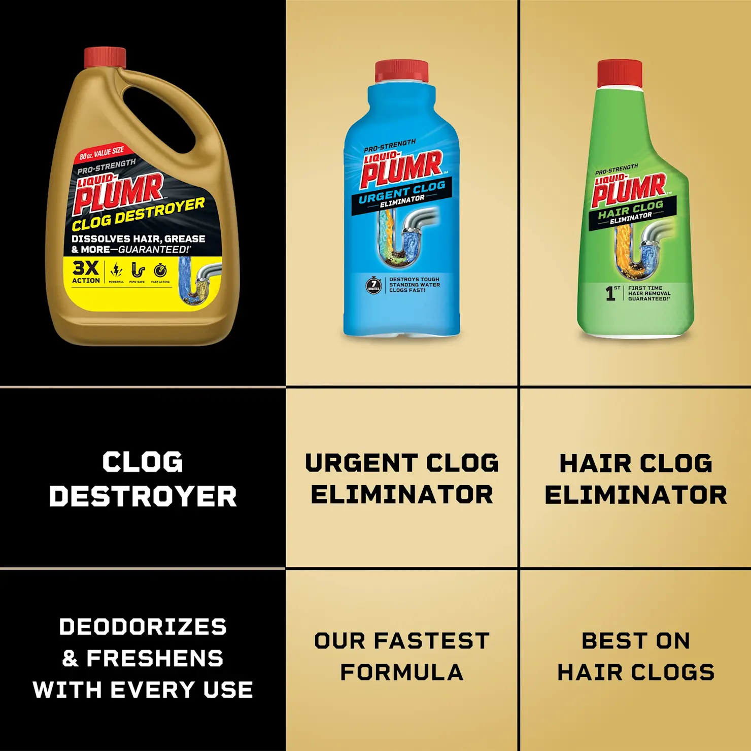 Pro-Strength Liquid Plumr™ Clog Destroyer deodorizes & freshens with every use