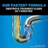 Liquid Plumr™ Pro-Strength Urgent Clog Eliminator is our fastest formula. It destroys toughest clogs in 7 minutes* When used as directed. *Based on full hair clogs in lab tests.