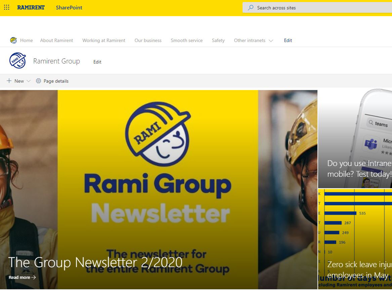 Ramirent's modern intranet is fresh and easy to use.