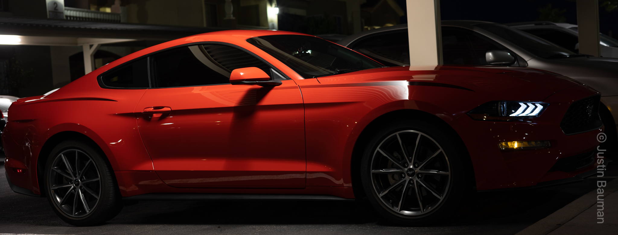 Mustang taken with a slow shutter with realistic lighting.