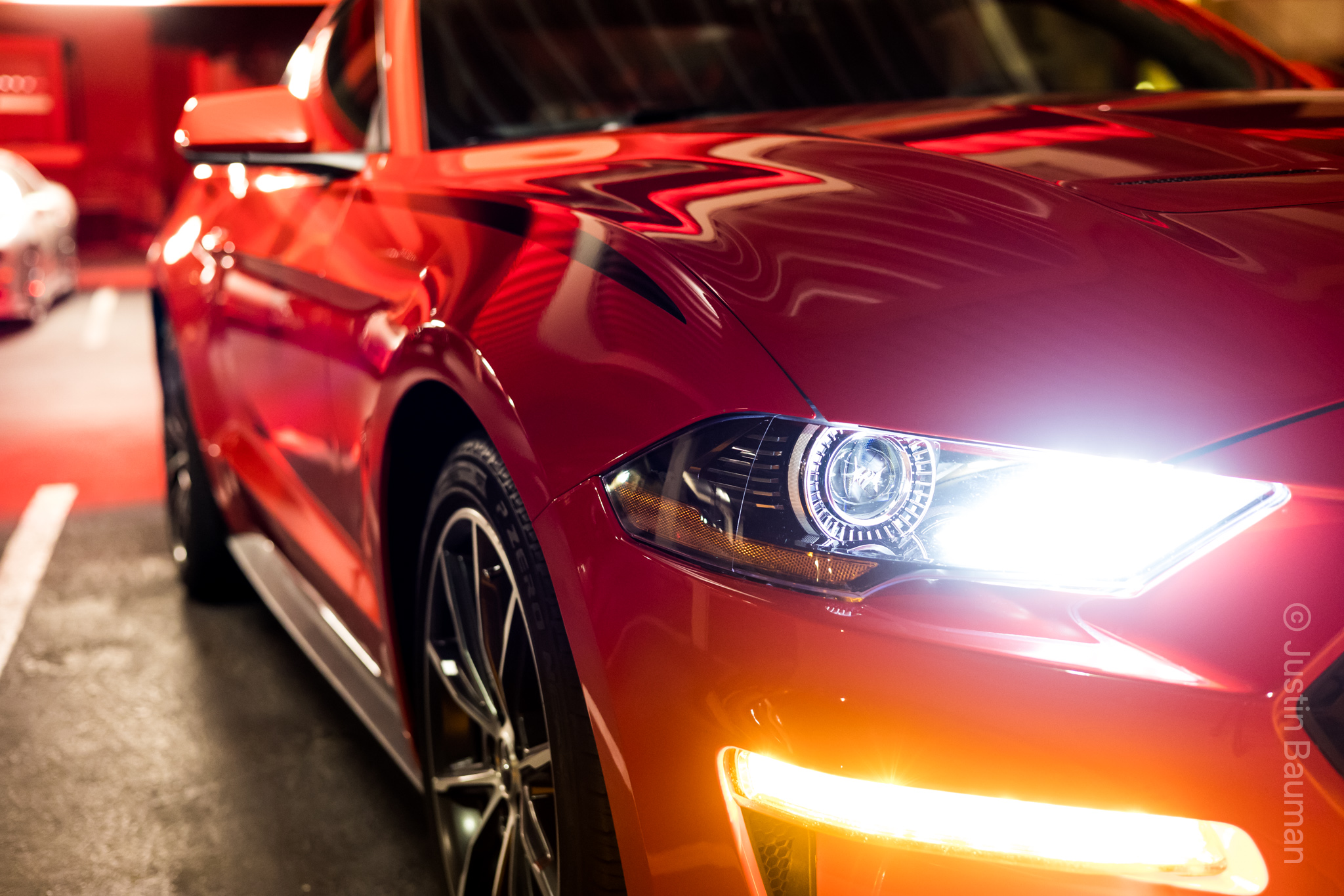 Close up shiny mustang. Parked crooked, ignore that :)