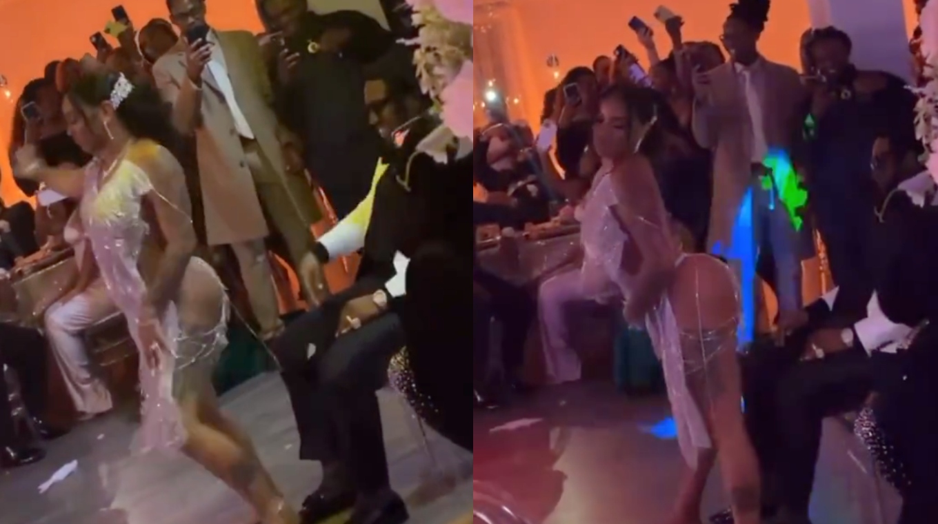 Bride Gives Groom a Racy Wedding Day Lap Dance in a Thong in Front of Their Whole Family CafeMom pic