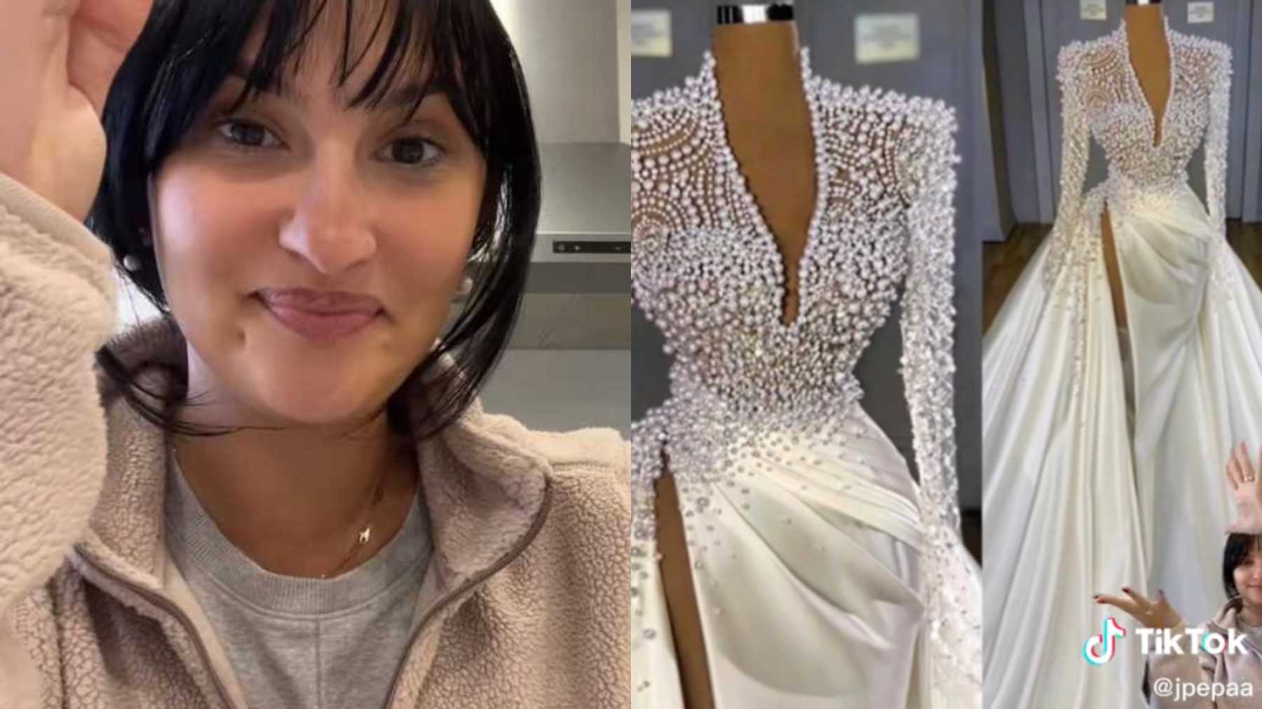 A bride re-created a $7,000 wedding dress using a $68 SKIMS bodysuit and  sheer fabric