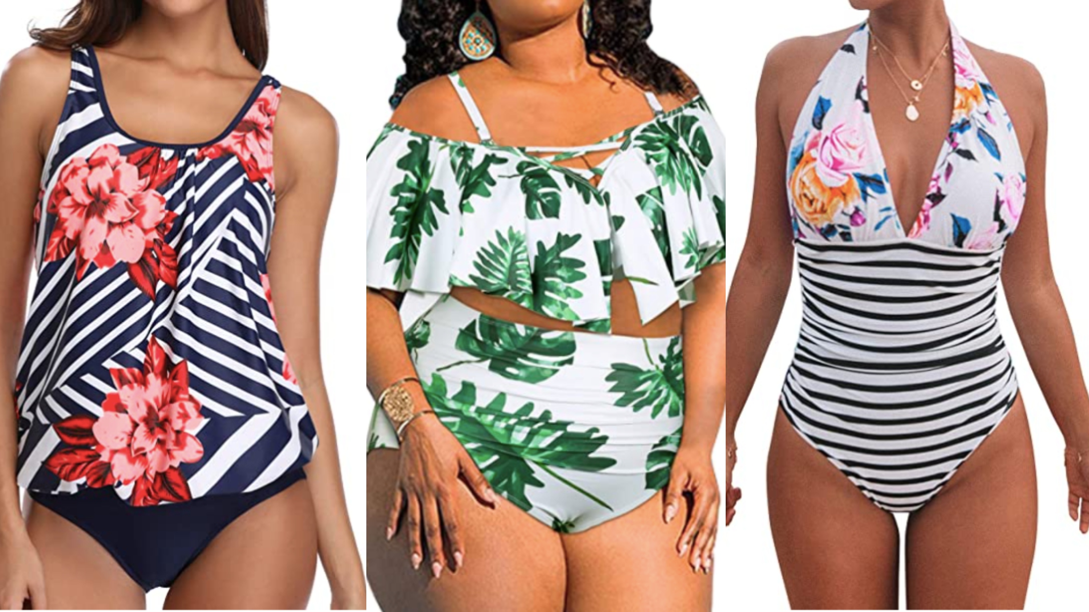 Yonique High Neck Tankini Swimsuits for Women Halter Bathing Suits Two  Piece Flo