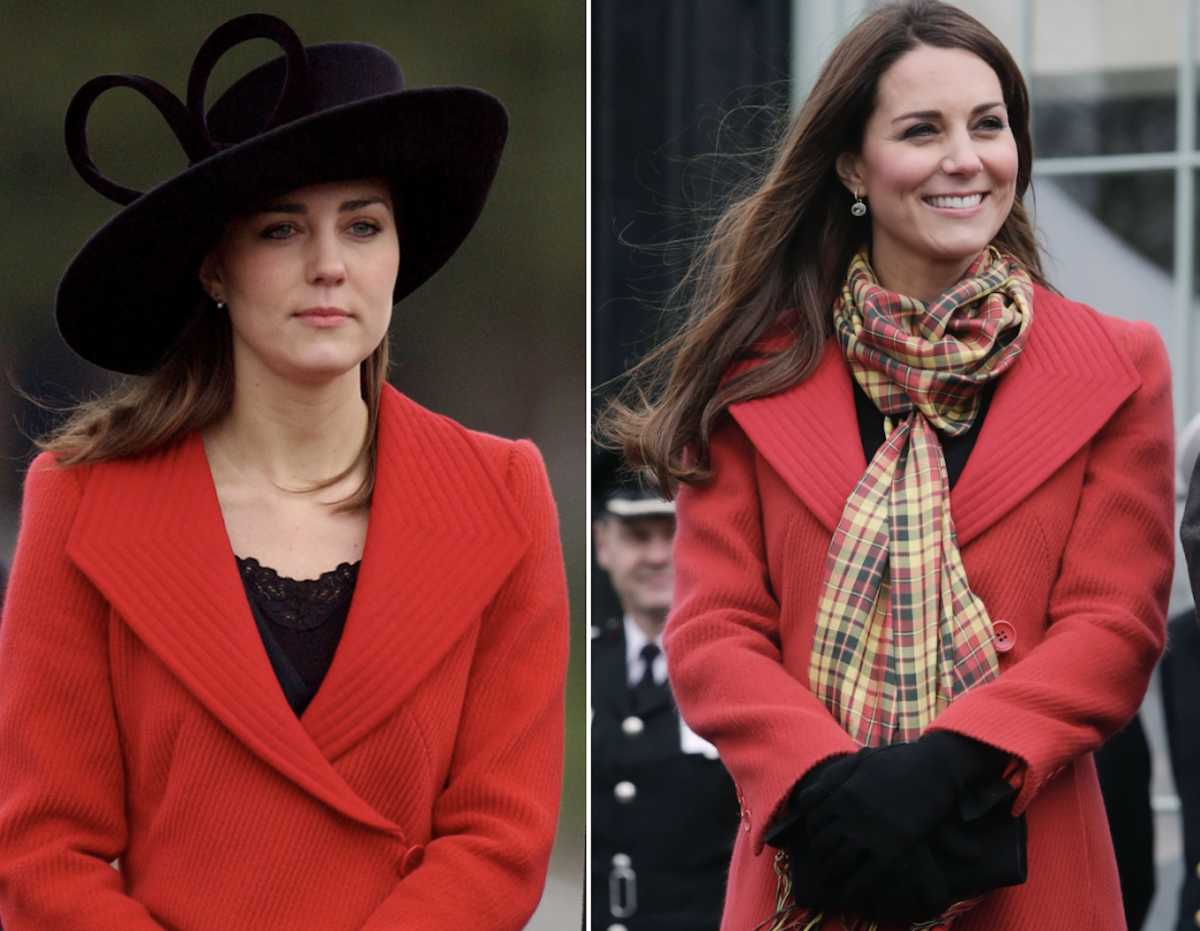 Kate Middleton red coat side by side