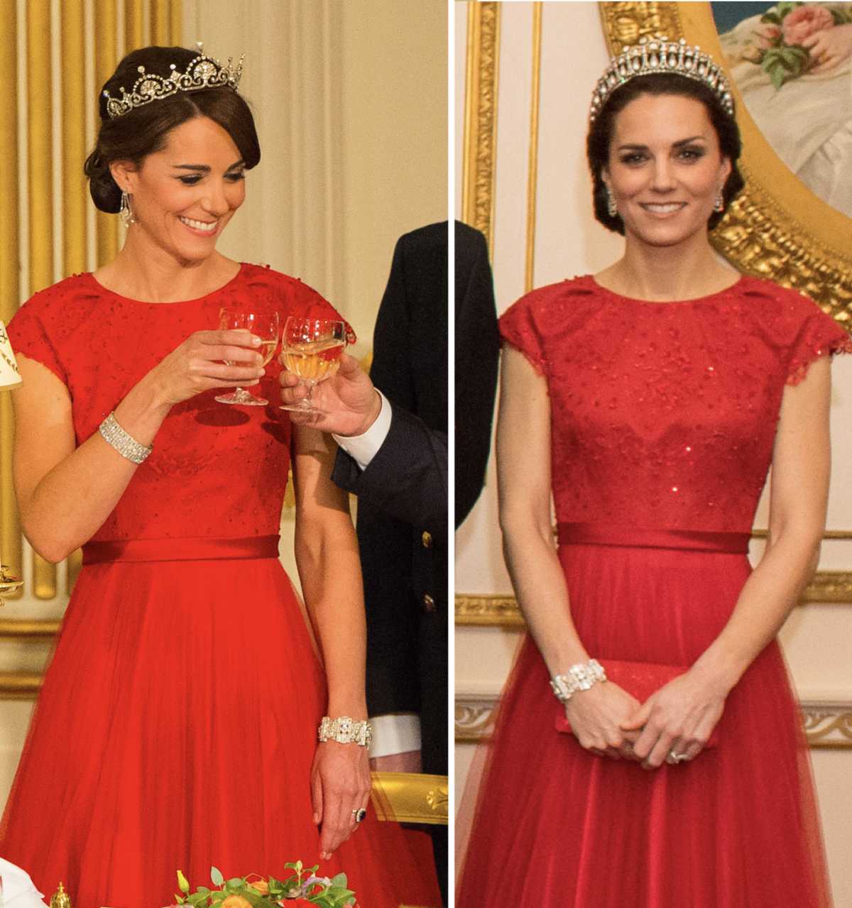 Kate Middleton tiara red dress side by side Kate Middleton tiara red dress side by side