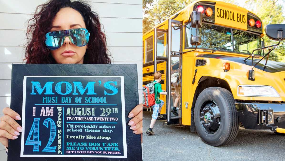 Tired Mom Shares Relatable Back to School Photo with Trendy Sign