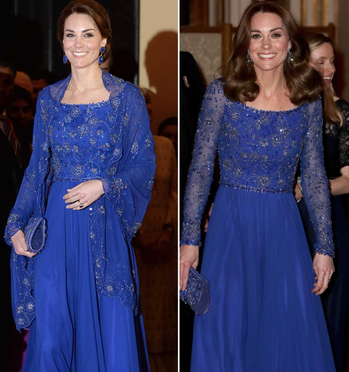 Kate Middleton blue beaded dress side by side