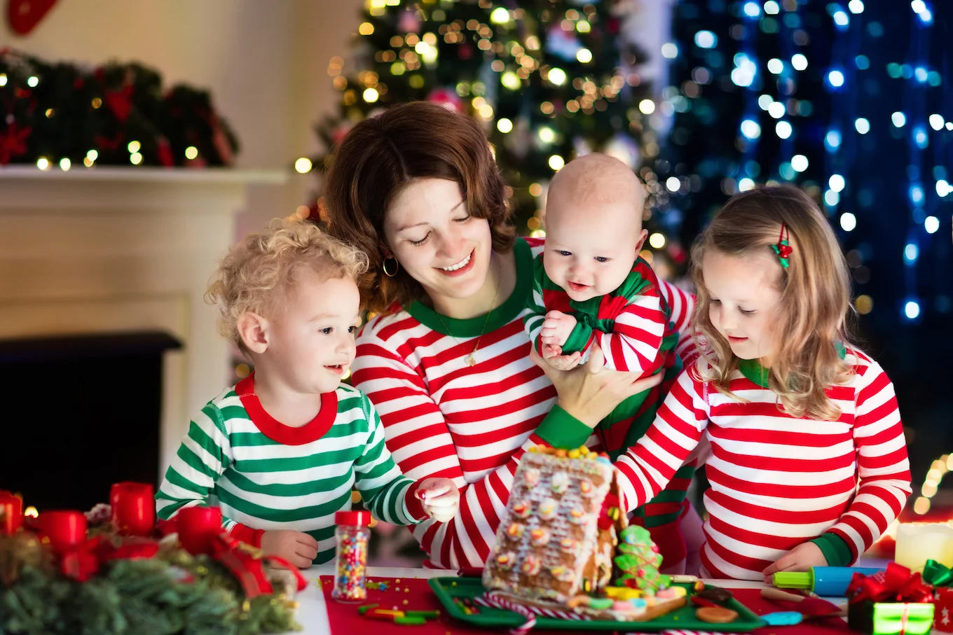 Family wearing matching PJs