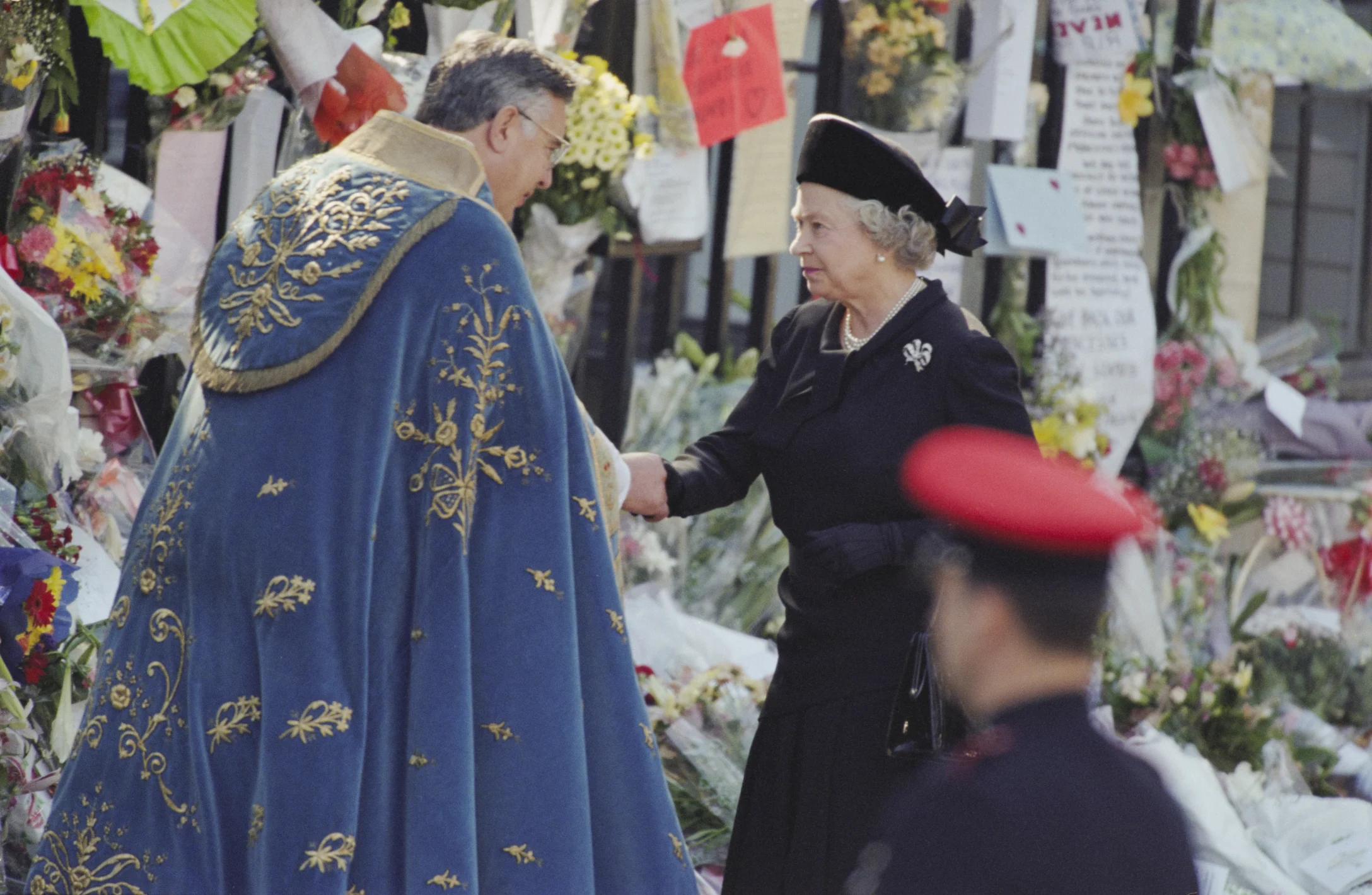 British Royal Queen Elizabeth II attends the funeral service for Diana, Princess of Wales