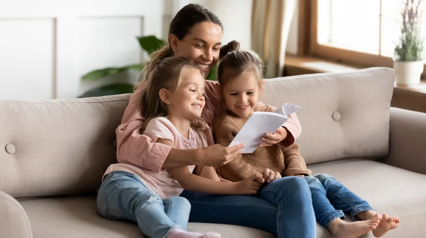 Mom reading to kids