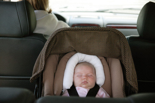 Leaving baby shop in car seat