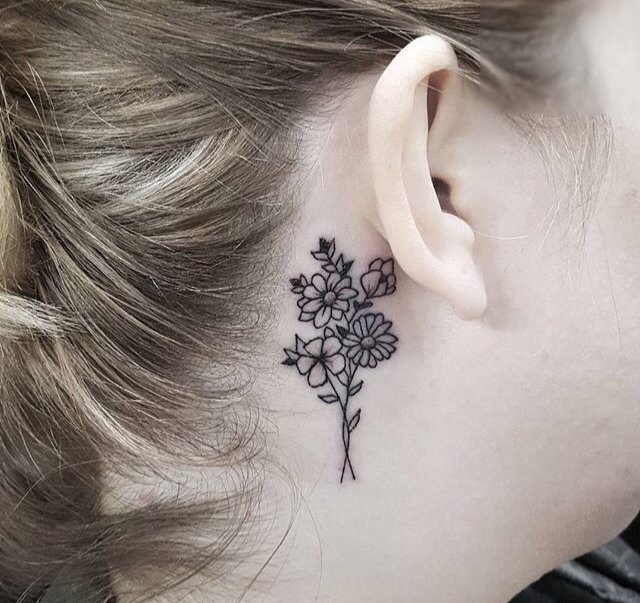 Small flower tattoo behind ear  Tattoos Behind ear tattoo Tiny flower  tattoos